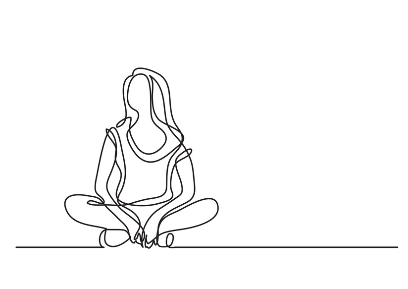 woman sitting relaxed - continuous line drawing