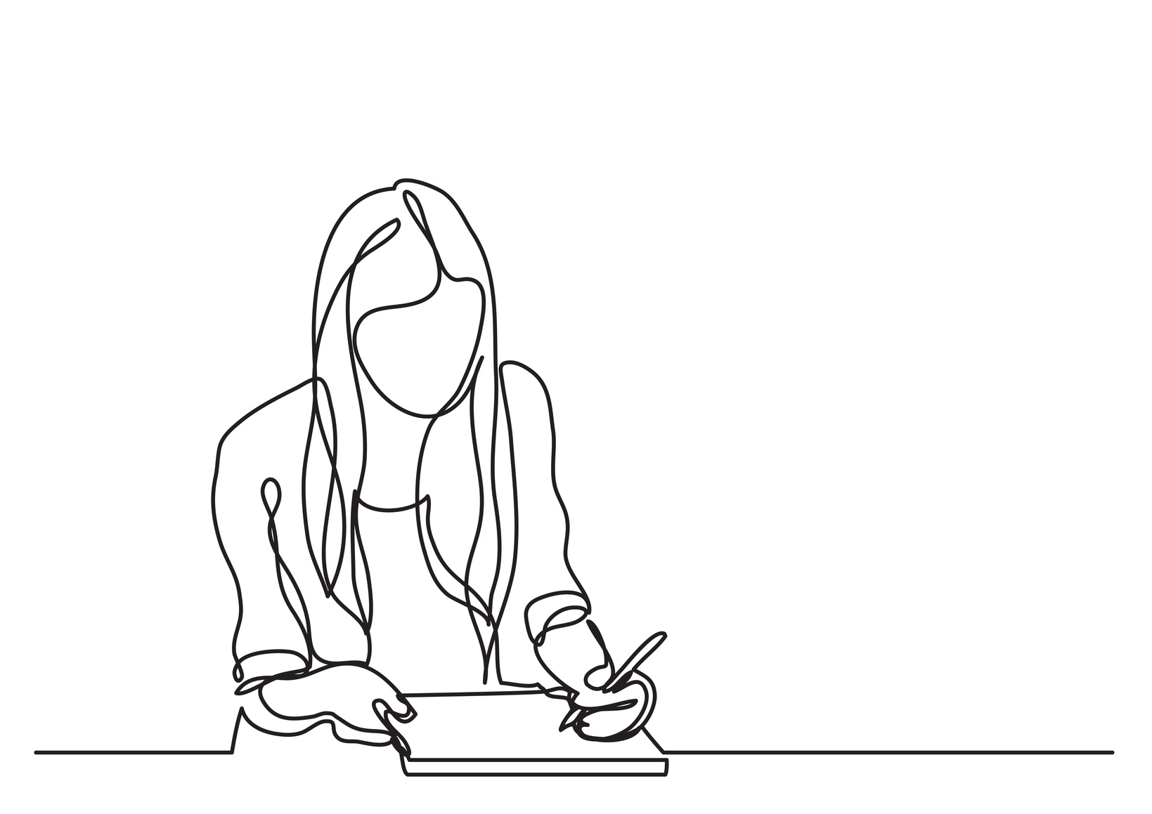 student girl writing - continuous line drawing student girl writing - continuous line drawing